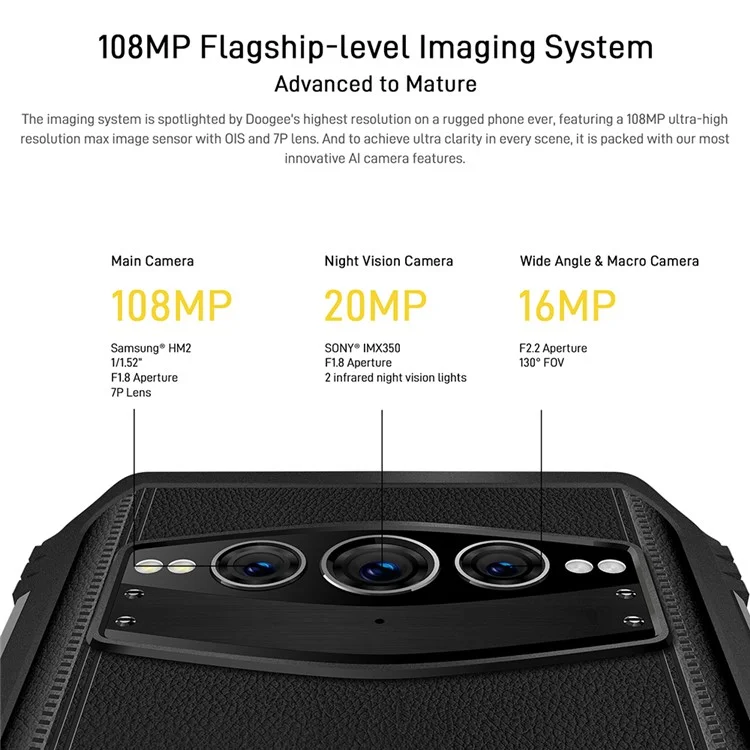 DOOGEE S100 Rugged IP68 Waterproof Phone 6.58'' 108MP Camera Helio G99 12GB+256GB Smartphone Shockproof Dustproof - Orange