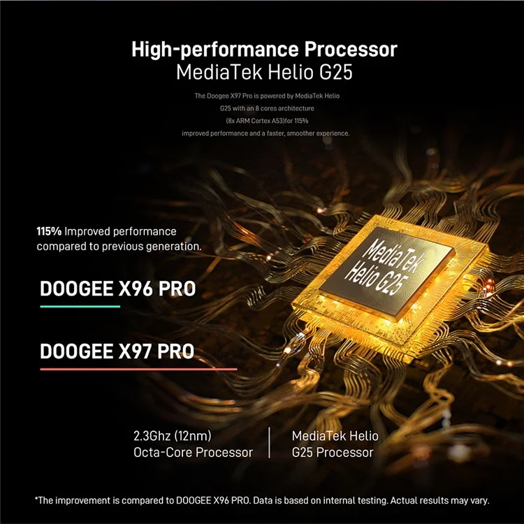 DOOGEE X97 Pro Téléphone portable Helio G25 4 Go + 64 Go Écran HD 6.0" Android 12 - Bleu