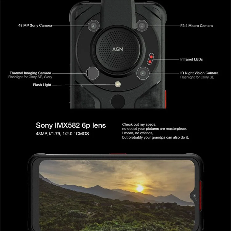 AGM Glory G1 Pro 5G Téléphone Portable Durci 6.53" Qualcomm Snapdragon 480 Smartphone 8GB+256GB IP68 Étanche Anti-Chute Anti-Poussière - Version RU