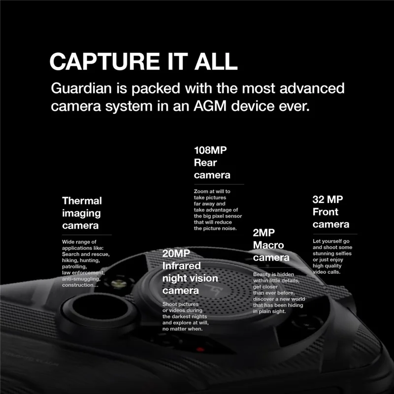 AGM G2 Guardian 6.58" Qualcomm QCM6490 5G Smartphone 8GB+256GB 7000mAh 108MP Infrared Night Vision + 500M Thermal - EU Ver / EU Plug