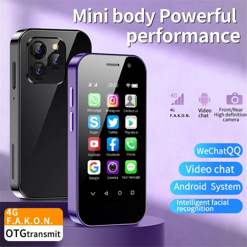 SOYES XS14 Pro Android Mobile Phone 3GB+32GB 3.0'' 4G Dual Sim Mini Smartphone - Purple