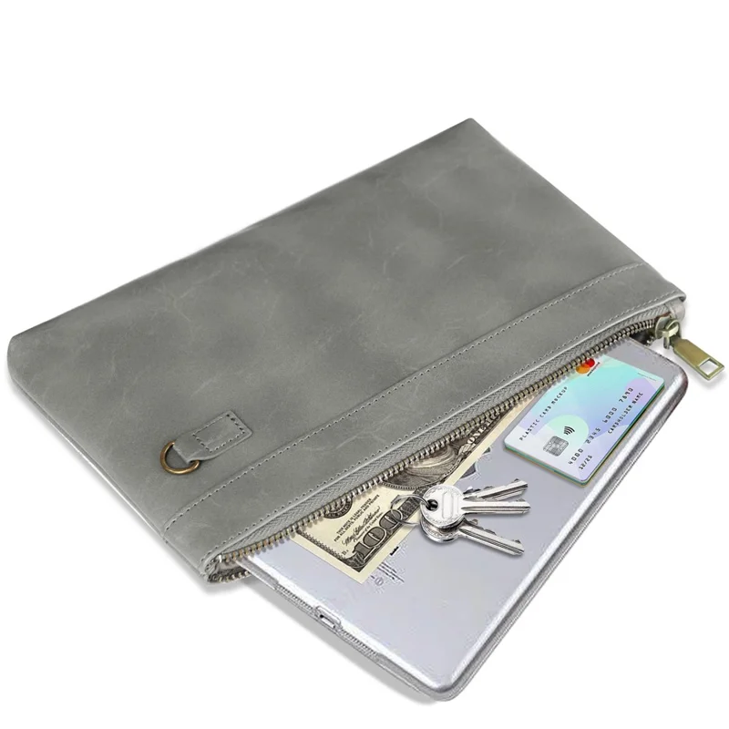 PU Leather Tablet Carrying Bag Zipper Sleeve Bag for Phone / Tablet within 8-inch - Grey