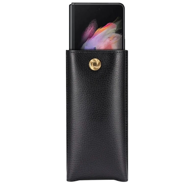 PU Leather Cell Phone Waist Bag Belt Loop Pouch Rotary Belt Clip Security Purse Phone Case for Foldable Phones - Black