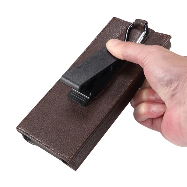 PU Leather Cell Phone Waist Bag Belt Loop Pouch Rotary Belt Clip Security Purse Phone Case for Foldable Phones - Black