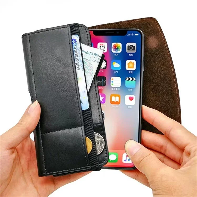 Card Slots Cell Phone Belt Bag Anti-Drop PU Leather Waist Phone Pouch with Magnetic Closure - M / 3.5-4.0 inch
