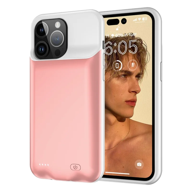 Custodia batteria 7000mAh per iPhone 15 Pro, powerbank ricaricabile - Rosa
