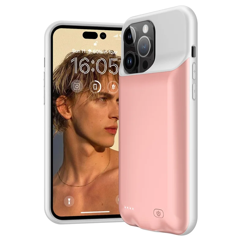 Custodia batteria 7000mAh per iPhone 15 Pro, powerbank ricaricabile - Rosa