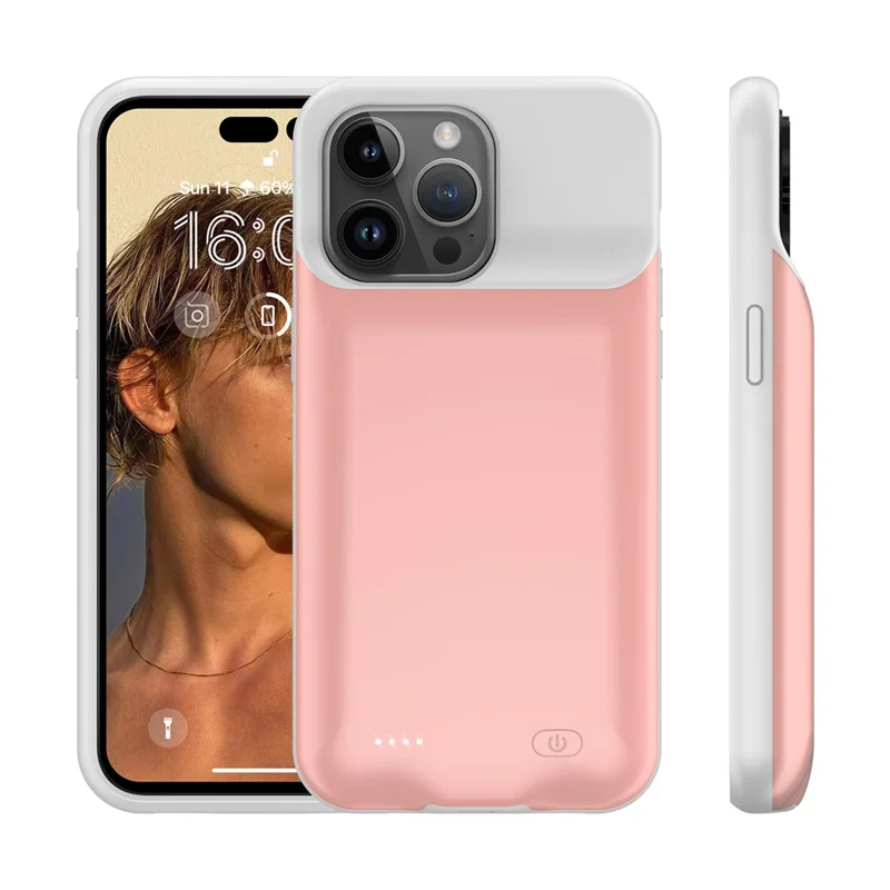 Custodia batteria 7000mAh per iPhone 15 Pro, powerbank ricaricabile - Rosa