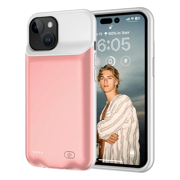 D98 8500mAh Portable Charging Case for iPhone 15 Plus , External Battery Pack Phone Case - Pink