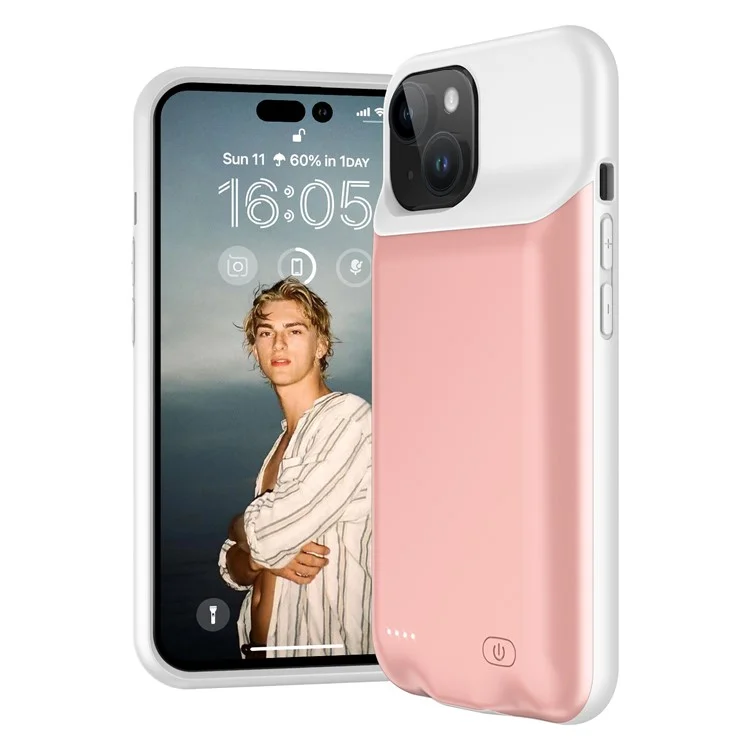 D98 8500mAh Portable Charging Case for iPhone 15 Plus , External Battery Pack Phone Case - Pink