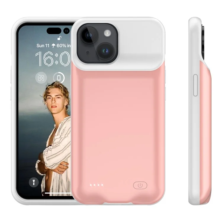 D98 8500mAh Portable Charging Case for iPhone 15 Plus , External Battery Pack Phone Case - Pink