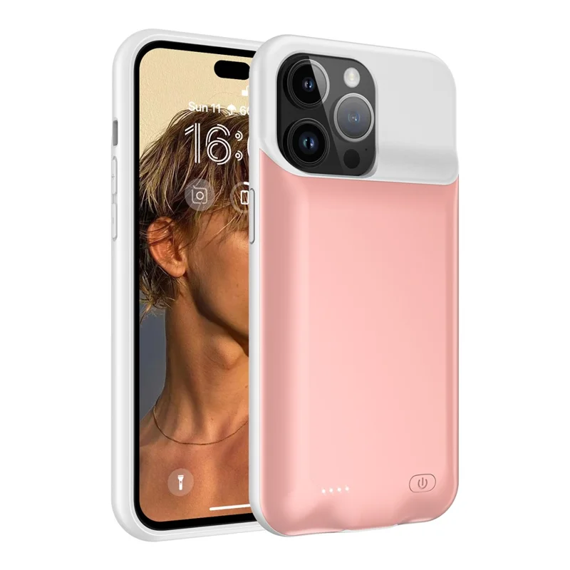 D98 Battery Case for iPhone 15 Pro Max , 8500mAh Extended Rechargeable Charging Phone Case - Pink