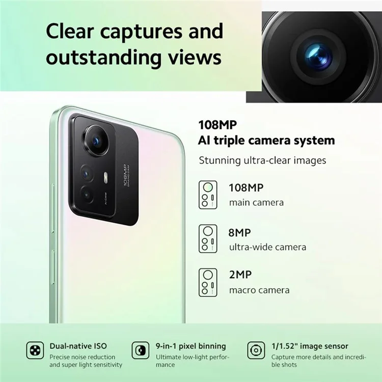 XIAOMI Redmi Note 12S Smartphone Version Mondiale 6.43'' Helio G96 8GB+256GB 108MP Triple Camera 5000mAh - Noir