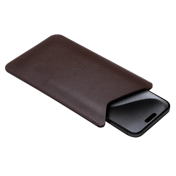 Portable Phone Bag for 6.7-6.9" Cell Phone Case Microfiber Leather Slim Phone Pouch, Size L - Brown