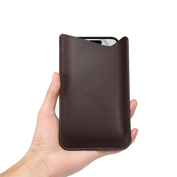 Portable Phone Bag for 6.7-6.9" Cell Phone Case Microfiber Leather Slim Phone Pouch, Size L - Brown