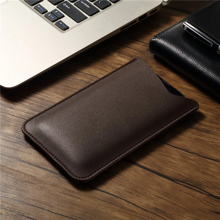 Portable Phone Bag for 6.7-6.9" Cell Phone Case Microfiber Leather Slim Phone Pouch, Size L - Brown