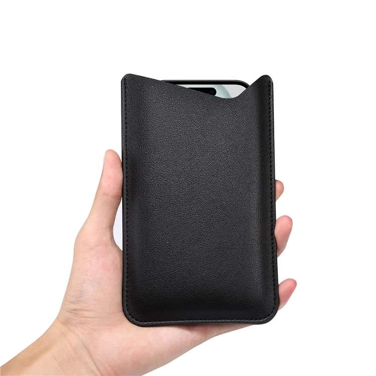 Microfiber Leather Case for 6.2-6.5" Cellphone Pouch Portable Slim Phone Bag, Size M - Black