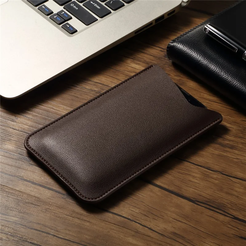 Slim Phone Case for 4.8" / 5.8" / 6.1" Mobile Phone Bag Microfiber Leather Phone Pouch, Size S - Brown