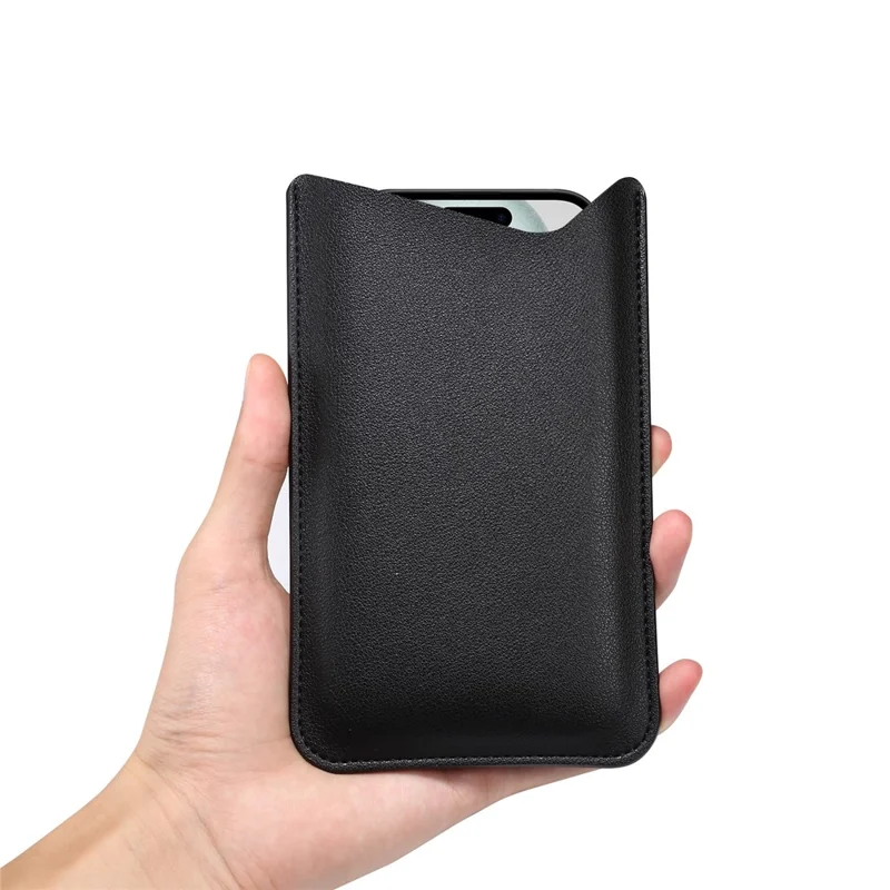 Slim Phone Case for 4.8" / 5.8" / 6.1" Mobile Phone Bag Microfiber Leather Phone Pouch, Size S - Black