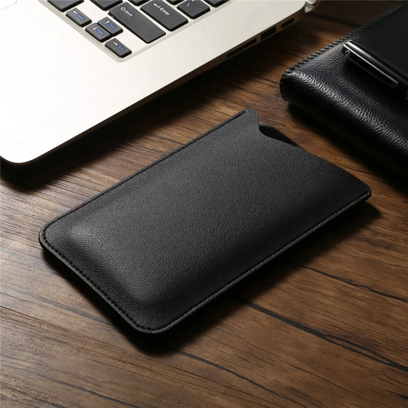 Slim Phone Case for 4.8" / 5.8" / 6.1" Mobile Phone Bag Microfiber Leather Phone Pouch, Size S - Black