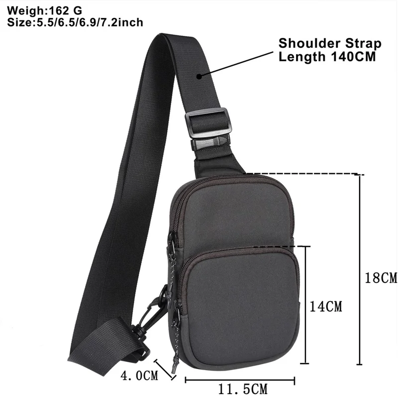 Portable Cell Phone Crossbody Bag Lightweight Mini Shoulder Bag Nylon Travel Sling Chest Bag - Dark Grey