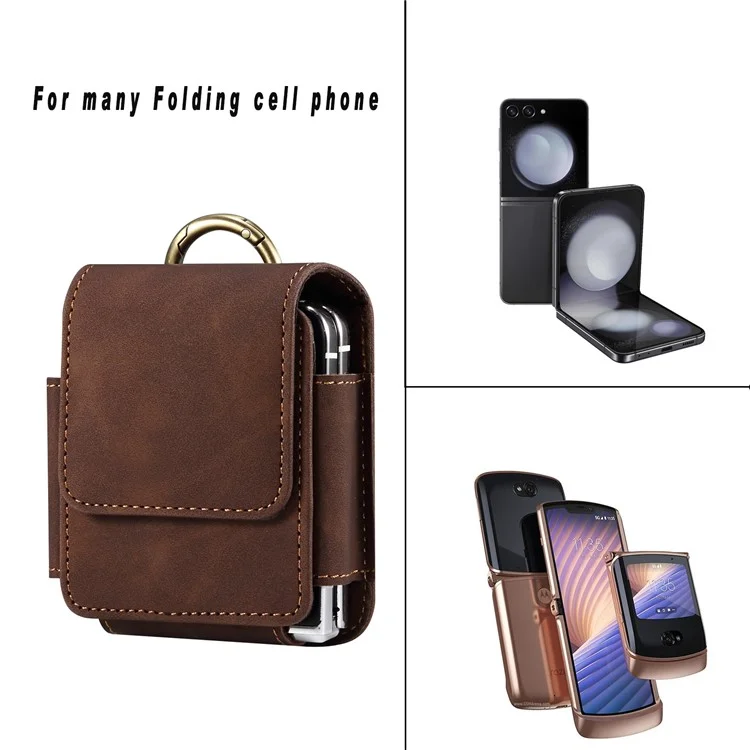 Pour Samsung Galaxy Z Flip5 5G / Huawei P50 Pocket / Oppo Trouver N2 Flip 5G Case de Taille Pack Pliant Phone Phone Holster - Café