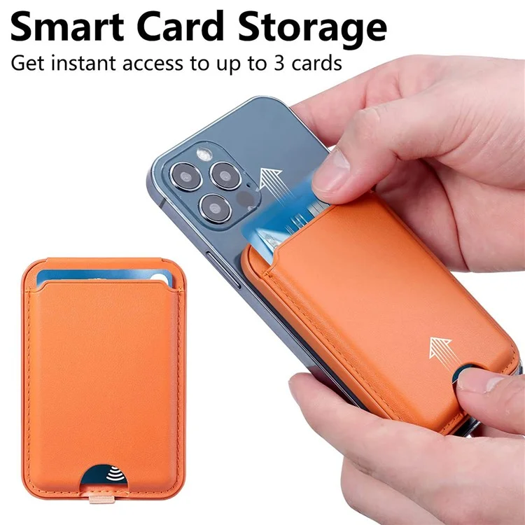 Pour la série iPhone 12 / 13 / 14 / 15 Porte-cartes magnétique compatible avec MagSafe Étui en PU avec support pour téléphone - Orange