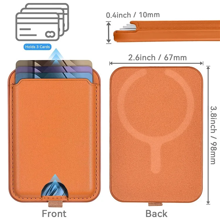 Pour la série iPhone 12 / 13 / 14 / 15 Porte-cartes magnétique compatible avec MagSafe Étui en PU avec support pour téléphone - Orange
