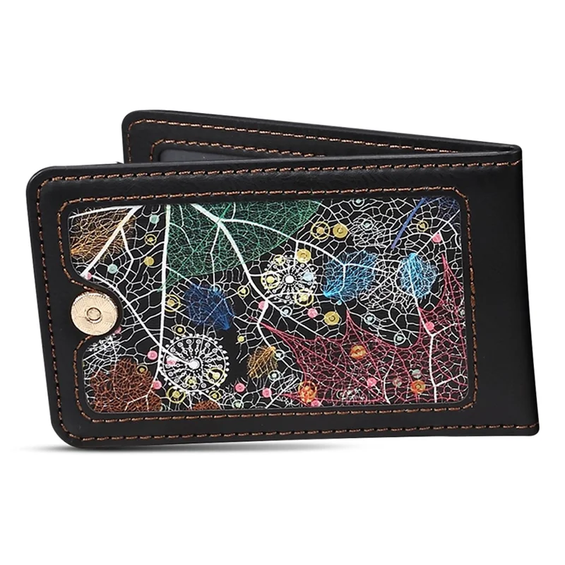 Kreditkortholder med mønster, mini forlomme, kortmappe med ID-vindue - Sort