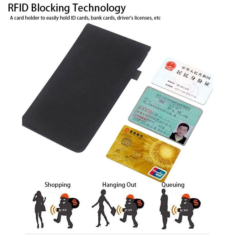 CL302 Oxford Cloth Signal Blocking Long Pouch RFID Blocker Phone Bag - Schwarz