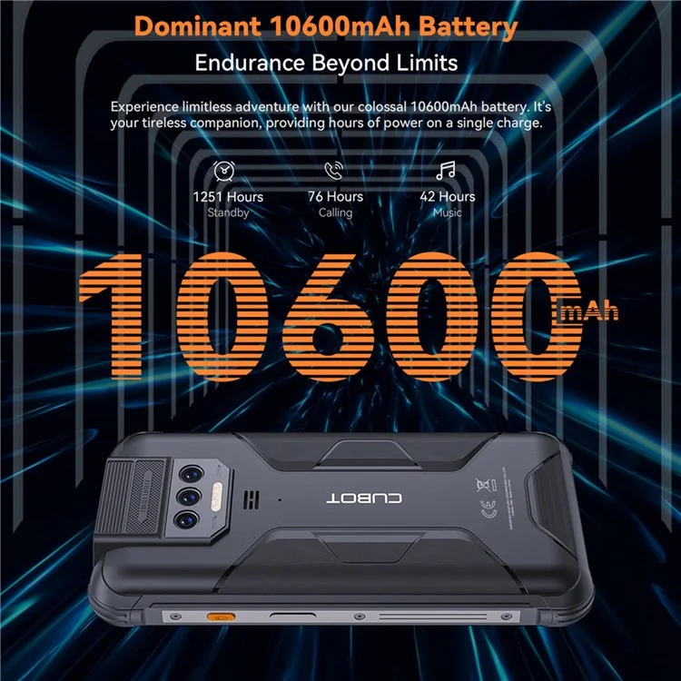 CUBOT KingKong 8 12GB+256GB 6,528 Zoll Smartphone 10600mAh 4G Robustes Telefon - Schwarz / EU-Stecker