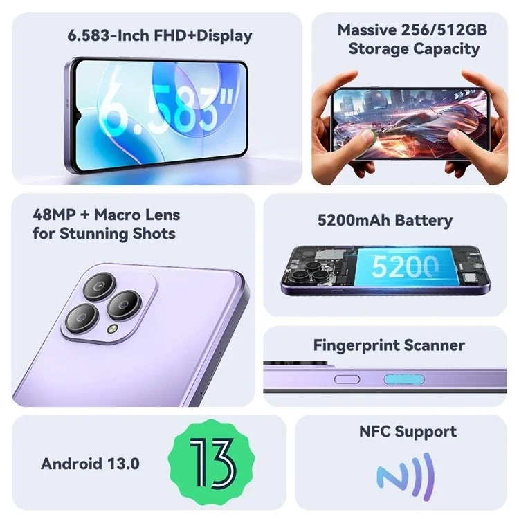 CUBOT P80 6,583-Zoll-MT8788 8GB+256GB-Mobiltelefon 5200mAh 48MP 4G-Smartphone - Blau / EU-Stecker