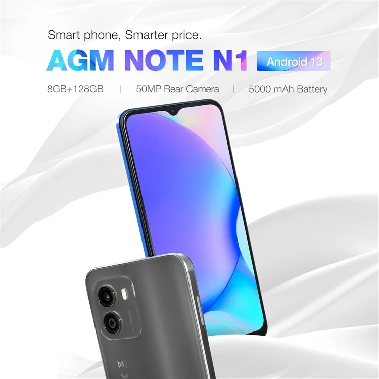 AGM NOTE N1 Smartphone 6,52 pouces 8 Go+128 Go 4900 mAh 50 MP 4G - Bleu / Prise UE