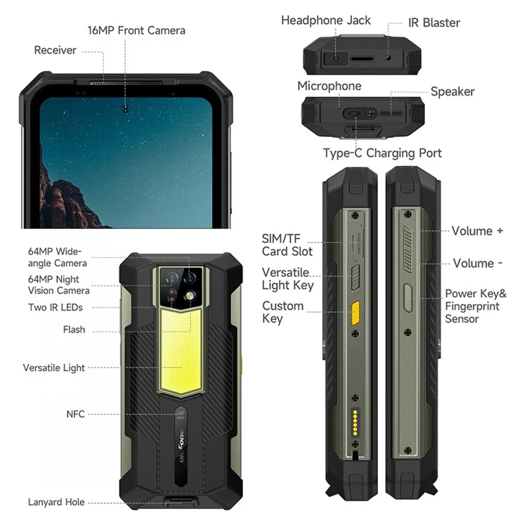 ULEFONE Armor 24 Helio G96 12Go+256Go 22000mAh 6,78 pouces Téléphone 64MP 66W Charge Rapide 4G Smartphone Robuste, Prise UE