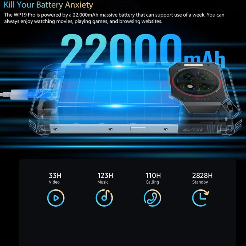 OUKITEL WP19 Pro 6.8-Inch Helio G99, 8GB+256GB, 22000mAh, 4G Rugged Smartphone
