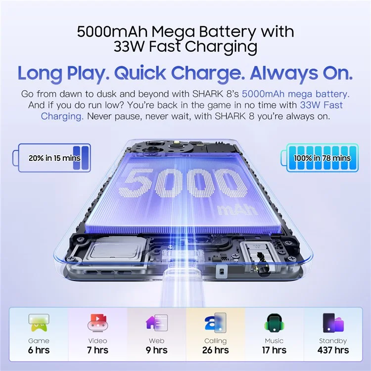 Blackview Shark 8 6,78 Pouces Hélio G99 8 go + 256 go 5000mAh Smartphone 4G - Bleu