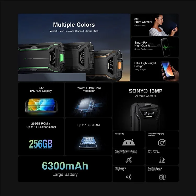 DOOGEE S41 Max Unisoc Tiger T606 5.5-inch 6GB+256GB 6300mAh 13MP Camera 4G Rugged Smartphone - Green