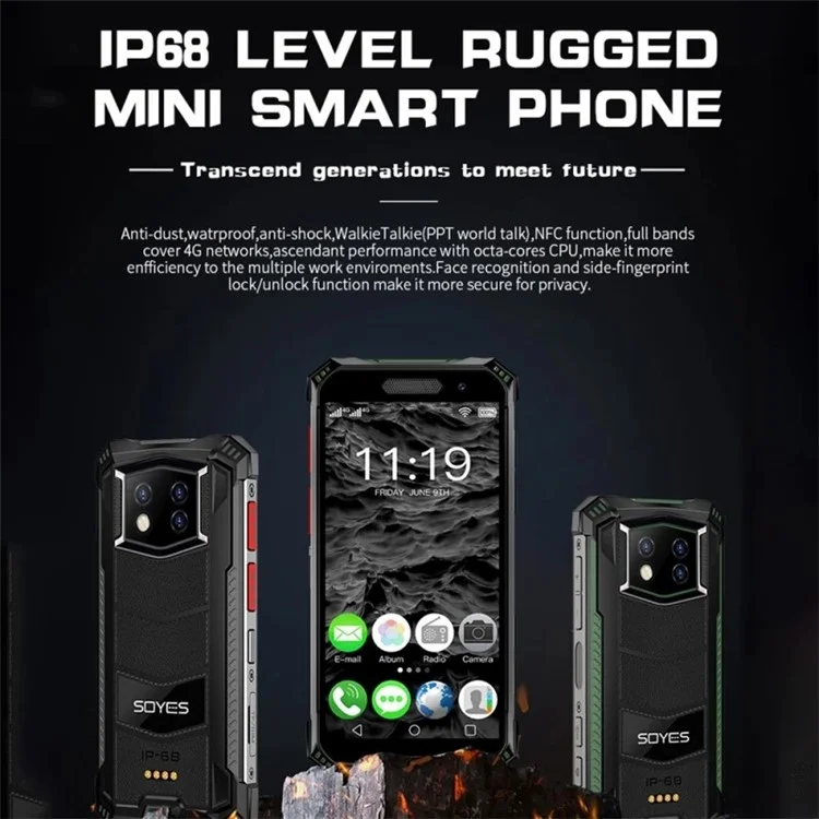Soyes S10 Max 8+256 gb 3,5 Zoll Okta Core Android 10.0 Dualkarten 4G Mini Rugged Smartphone - UK -plug