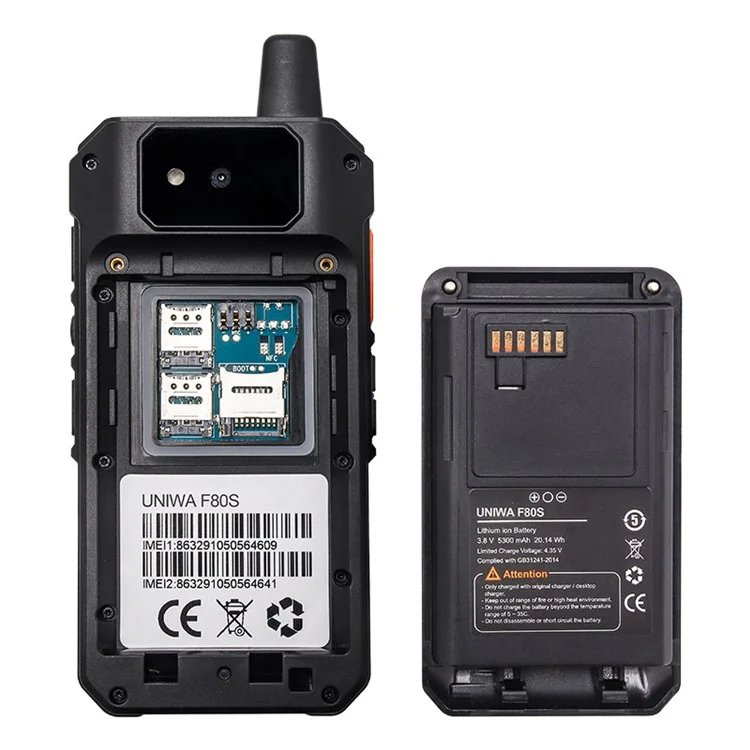 UNIWA F80S Telefono POC Intercom Globale 4G Android Smartphone con Torcia - Nero / Spina UK