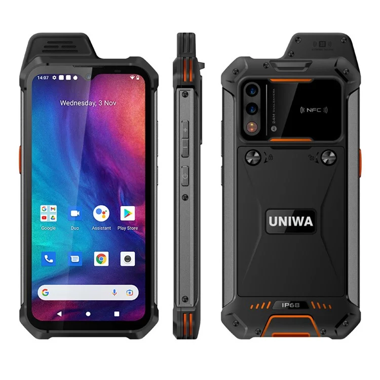 UNIWA W888 6.3-inch 4G Smartphone 4+64GB IP68 Waterproof Phone HD+ IPS Intercom Mobile Phone - Orange  /  UK Plug
