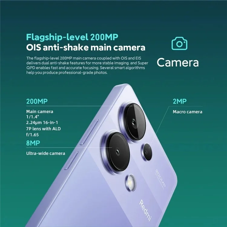 XIAOMI Redmi Note 13 Pro EU Version 8GB+256GB 200MP 4G Android Smartphone 6.67inch AMOLED Helio G99 Ultra Cellphone - Purple