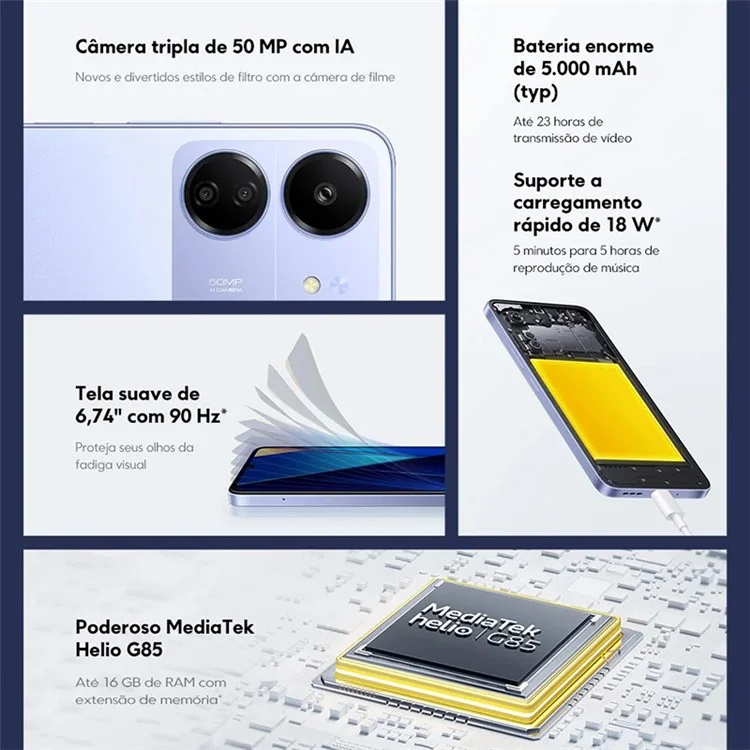 XIAOMI Poco C65 8+256GB IPS 4G Cell Phone 6.74inch Helio G85 50MP Android Smart Phone EU Version - Blue