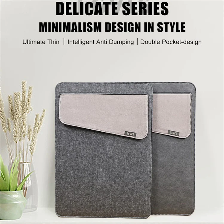 TGVI'S Delicate Series PU Carrying Bag Портативный чехол для ноутбуков / Pads в 13.3 дюйма - Льняной серый
