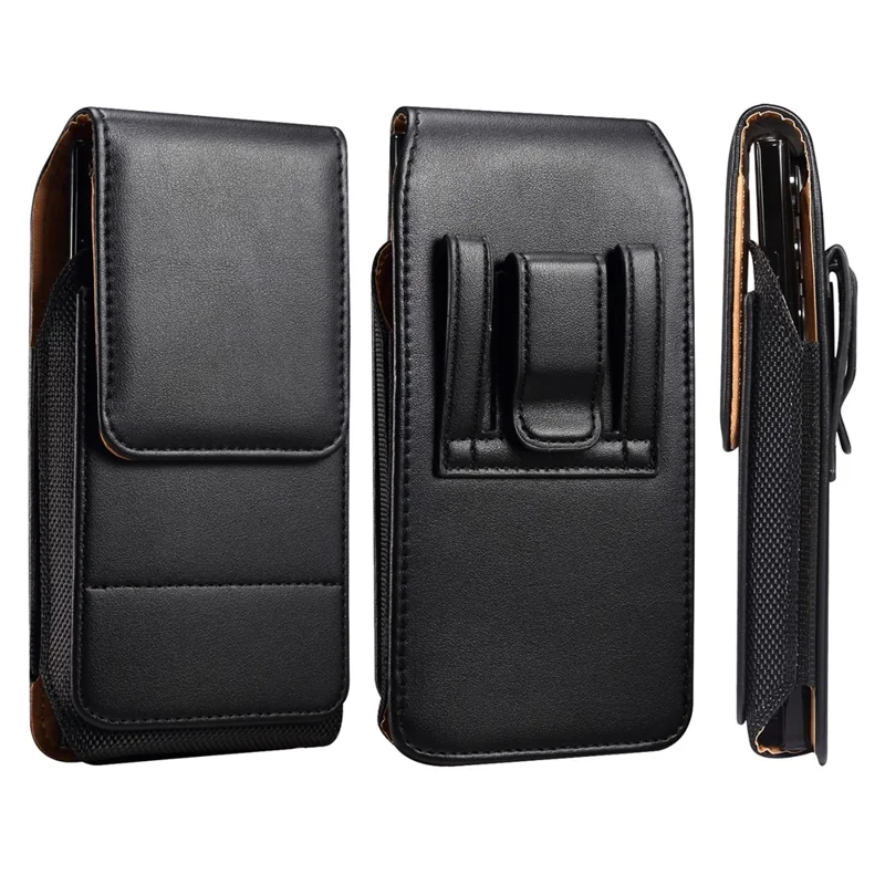 6.7-6.9 inch Phone Case Holster with Belt Clip PU Leather Phone Waist Bag (Vertical Type) - Black