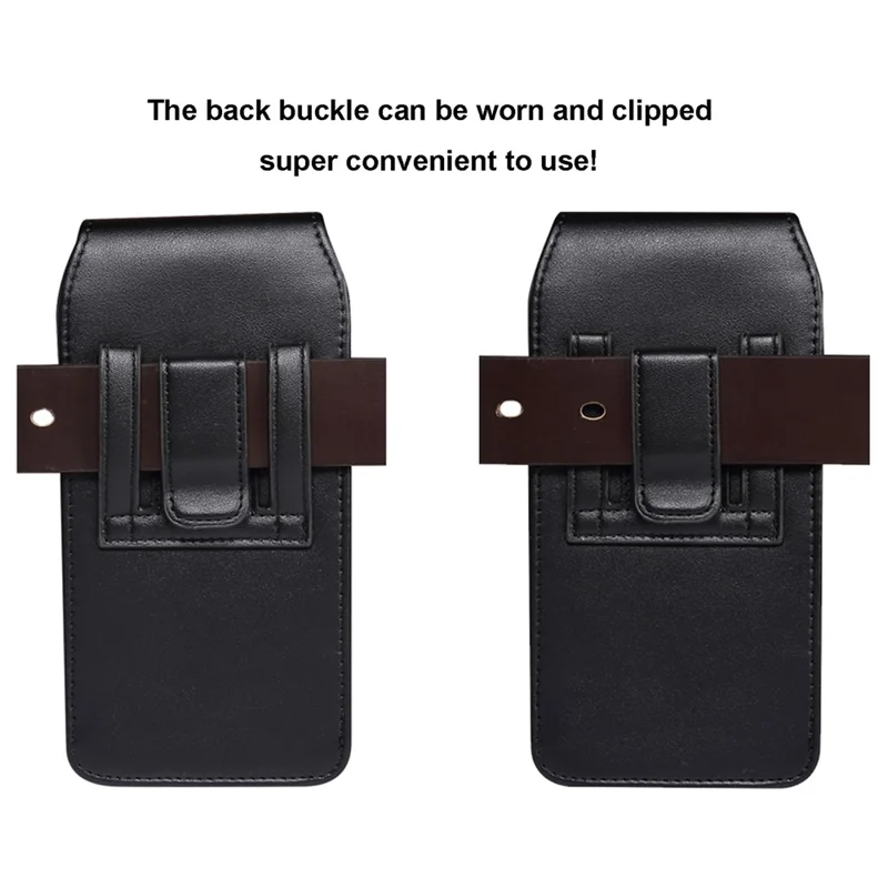 6.7-6.9 inch Phone Case Holster with Belt Clip PU Leather Phone Waist Bag (Vertical Type) - Black