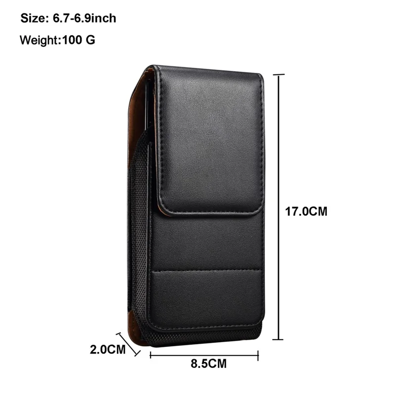 6.7-6.9 inch Phone Case Holster with Belt Clip PU Leather Phone Waist Bag (Vertical Type) - Black
