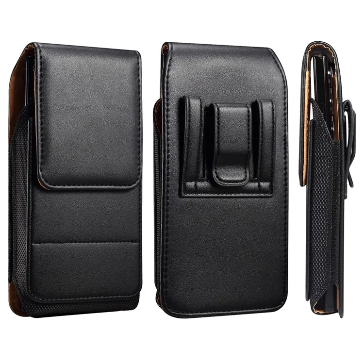 Funda para teléfono de 7.2 pulgadas de piel de PU con ranura para tarjeta y correa para la cintura (modelo vertical) - Negro