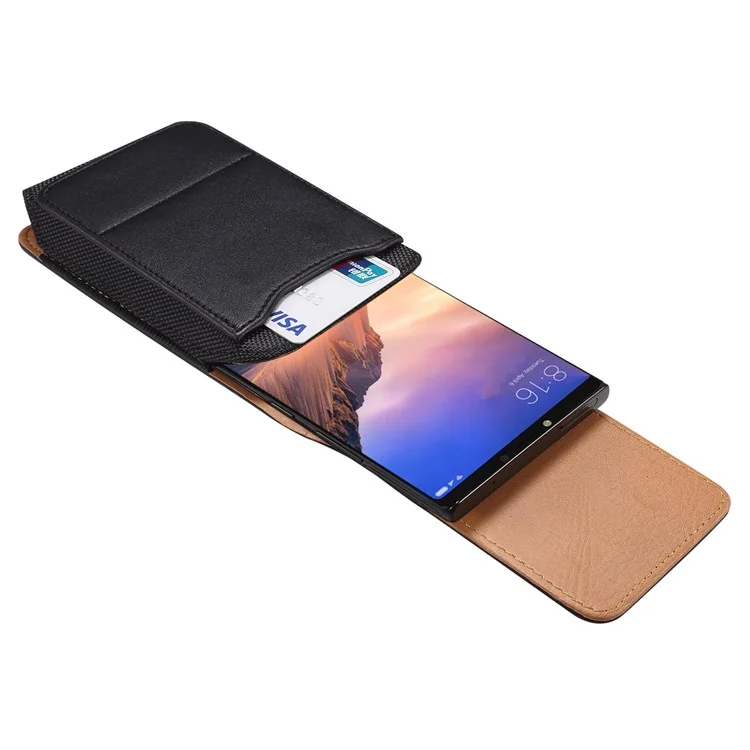 Funda para teléfono de 7.2 pulgadas de piel de PU con ranura para tarjeta y correa para la cintura (modelo vertical) - Negro
