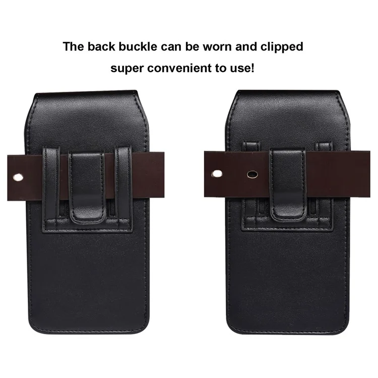 Funda para teléfono de 7.2 pulgadas de piel de PU con ranura para tarjeta y correa para la cintura (modelo vertical) - Negro