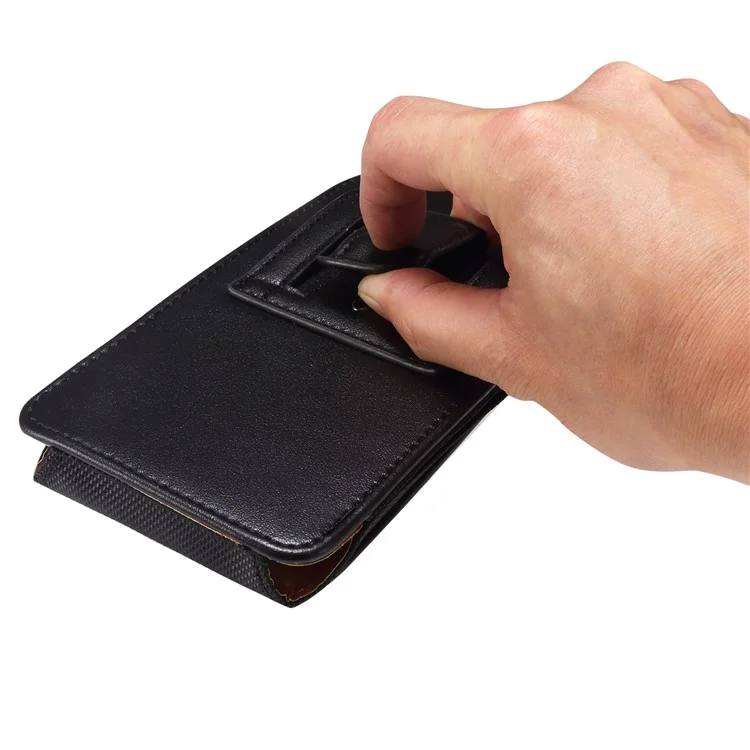 Funda para teléfono de 7.2 pulgadas de piel de PU con ranura para tarjeta y correa para la cintura (modelo vertical) - Negro